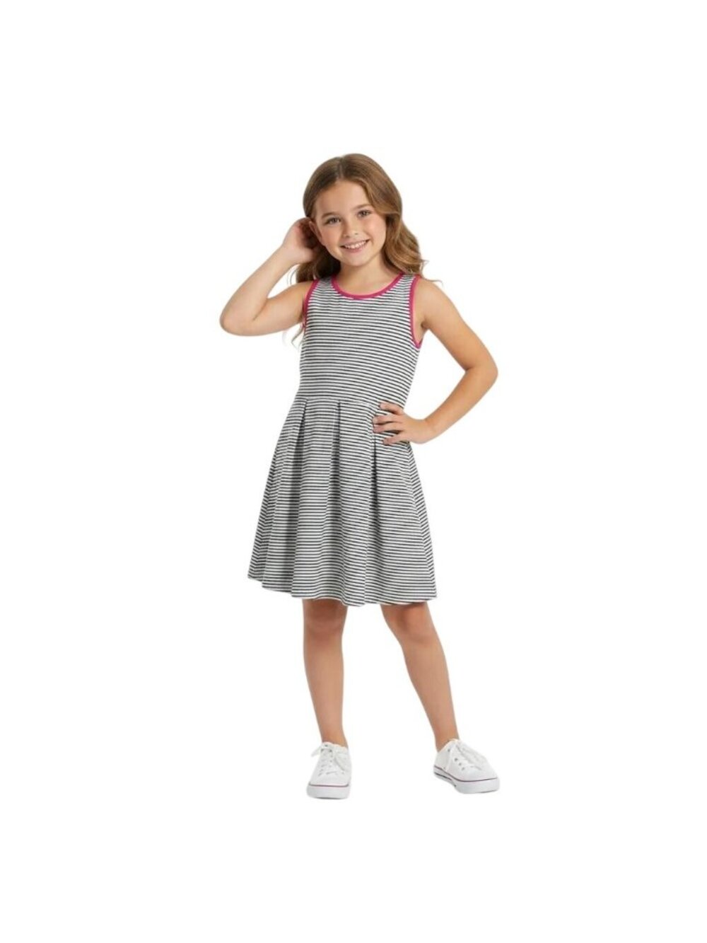 Soprano‎ Junior Girls Black/White Stripes Pleated Skirt Skater Dress Small (7/8)